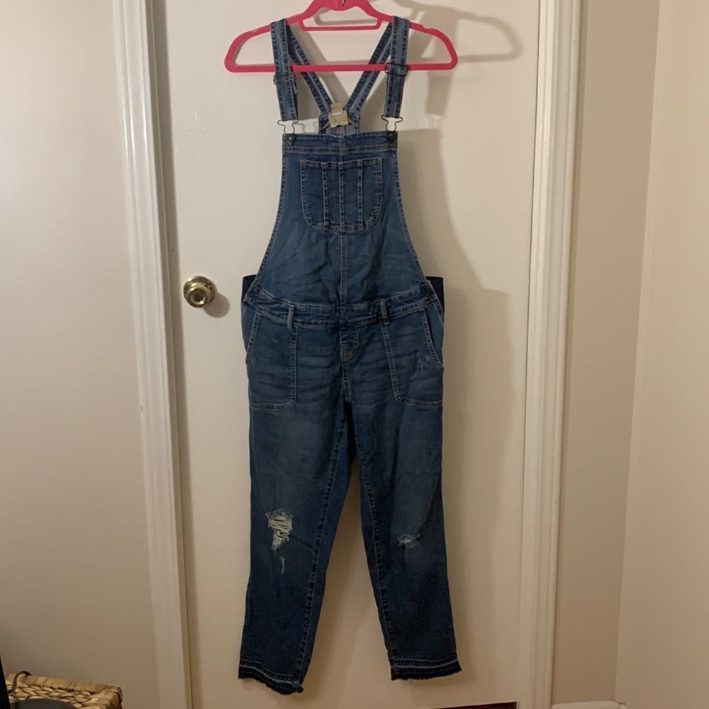 Indigo Blue dark wash side panel let down hem maternity overall Size M